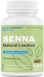 "Senna 8.6 Mg Tablets (120 Count), Natural Senosides Vegetable Laxative For Constipation, Inflammation, Gas, Irregularity Relief