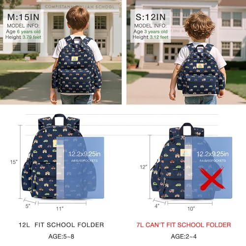 Image of STEAMEDBUN Corduroy Toddler Backpack for Boys 2-4: Kids backpack for Boys Girls - 12 inch Preschool Kindergarten Backpacks - Car