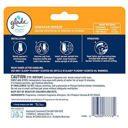 Image of Glade PlugIns Refills Air Freshener, Scented and Essential Oils for Home and Bathroom, Hawaiian Breeze, 3.35 Fl Oz, 5 Count (Pack of 5)