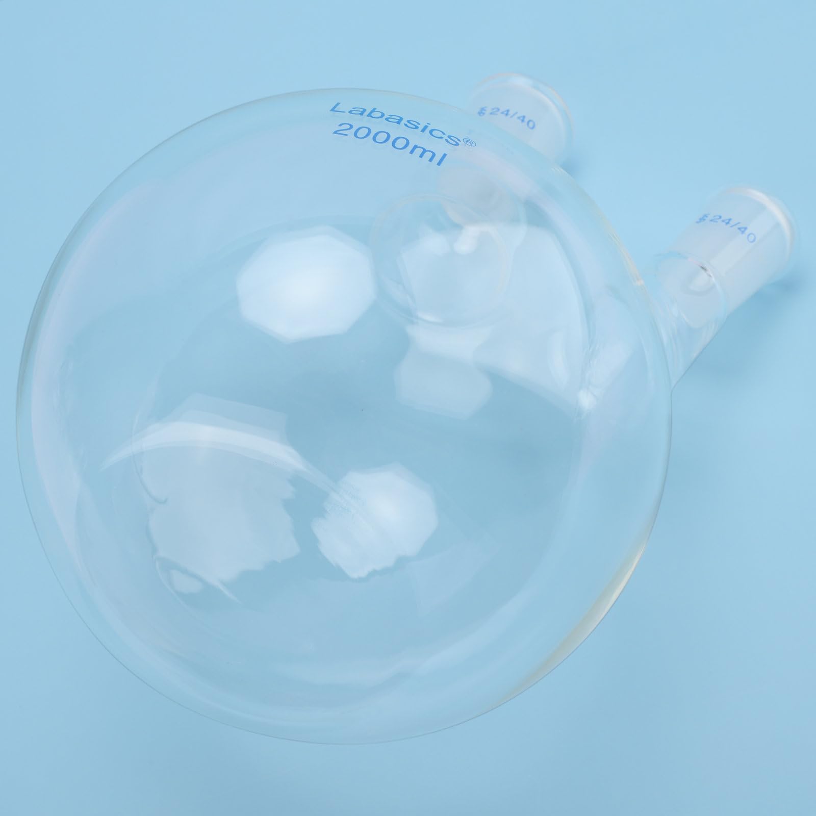 Labasics Matraz de Ebullición de Fondo Plano con 2 Cuellos, Junta 24/40, Vidrio de Borosilicato, Resistente al Calor para Destilación y Laboratorio, 2000ml