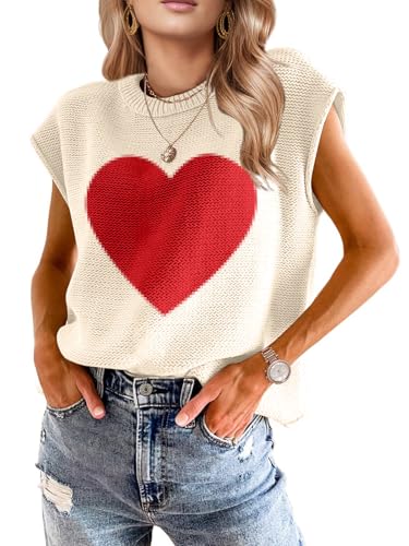 Heart Sweater for Womens Tops Valentine Spring Fashion Trendy Western Vacation Casual Cap Sleeve Vest Cute Outfits