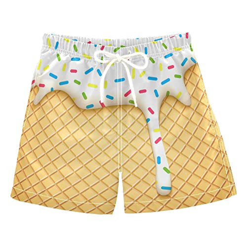 Boys Swim Trunks with Boxer Brief Liner, Ice Cream Cone Boys Swimwear Quick Dry Bathing Suit Toddler Swim Trunks