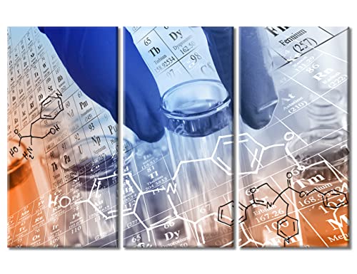 Image of TUMOVO Canvas Wall Art Chemical Equations and Periodic Table Background Artwork Pictures Black and White Wall Art 3 Panel Home Decor Clinical Laboratory Framed Ready to Hang (42 inch Wx28 H)