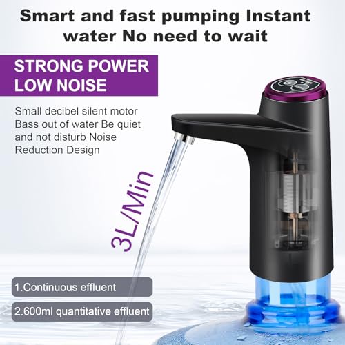 Wasserflaschen Pumpe, Elektrischer Wasserspender, USB-Lade Automatische Trinkwasserpumpe, 5 Gallonen Wasserflaschen Pumpe für Home Camping Office Küchen Schule mit Schläuchen,Ladekabel