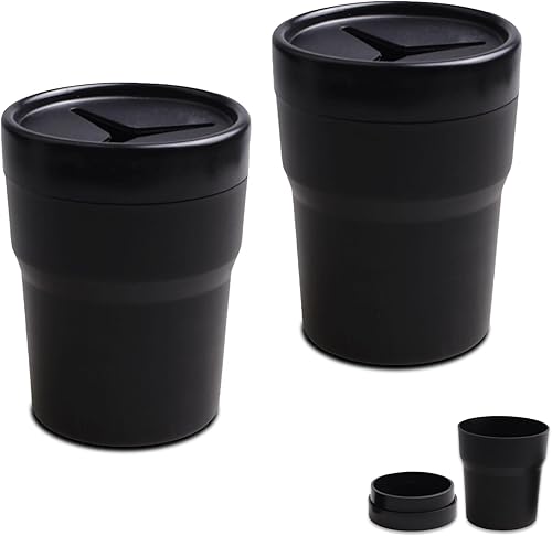 Bote de basura multifuncional para automóvil con tapa, 8.5 fl oz (0.06 galones) cubo de almacenamiento de monedas, mini bolsa de comestibles