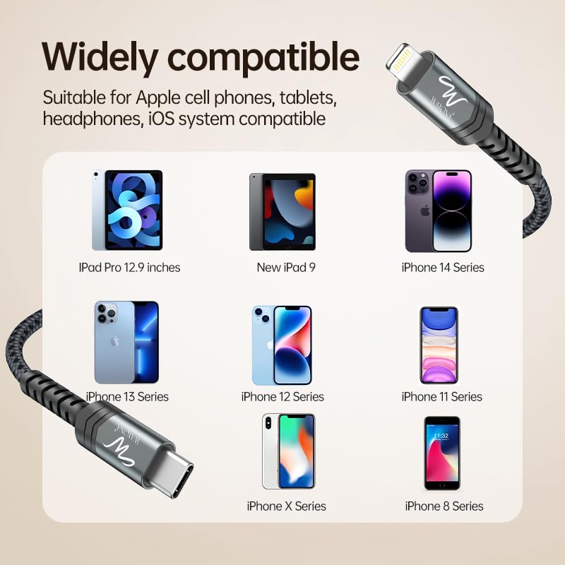 Image of Wayona USB C to Lightning Cable Fast Charging MFI Certified 1.5M for 27W iPhone 14Pro Charger Cable Compatible with iPhone 14 /13 Pro /13 ProMax /12 Pro /11 Pro Max /X /XS,Carplay, iPad 9th 2021, Airpods