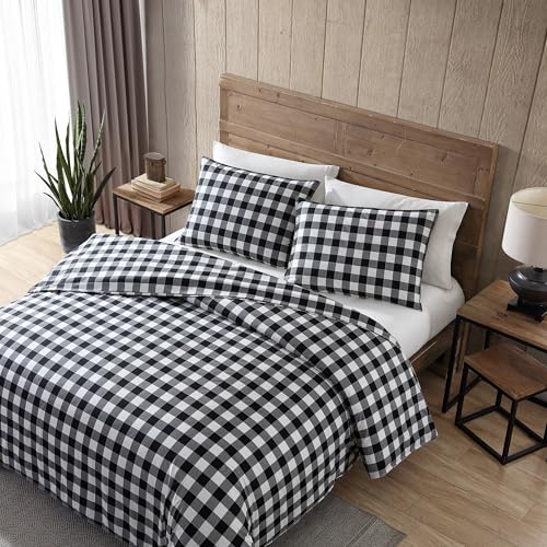 Image of Eddie Bauer - King Duvet Cover Set, Cotton Reversible Bedding, Buffalo Plaid Bedding Set (Black Check, King)