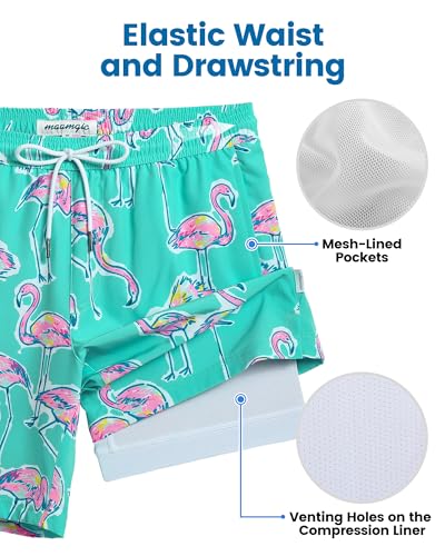 Image of maamgic Mens Swim Trunks with Compression Liner 7 Inch Inseam Mens Bathing Suit Quick Dry Swimming Trunks Swimsuit