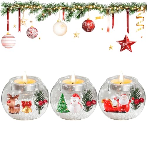 PIujsym Teelichthalter Weihnachten Set, 3er Weihnachtsdeko Innen Glas...