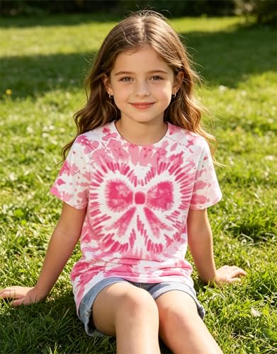Image of SunFoucs Girls Kids Shirts Size 5-12 Tie Dye Casual Tshirt Short Sleeve Crewneck Tee Top | Short Sleeve Rainbow Tee Top