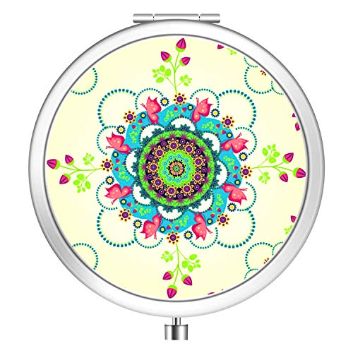 Makeup Mirror Magnifying Compact Cosmetic Mirror Elegant Mirror Folding Mini Pocket Mirror Portable Hand Mirror for Travel or Your Purse (Mandala)