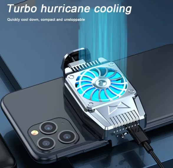 Phone Cooler for Gaming, Mobile Phone Cooling Fan Lightweight Quiet with RGB Light, Rechargeable Cellphone Radiator for 2.8-4 inches iPhone/Android, Universal Buckle Clamp