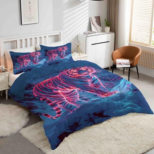 Housse de couette 160x200 tigre avec fermeture éclair ensemble literie microfibre - 2
