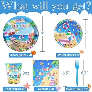Beach Party Supplies Serves 20, Beach Birthday Party Decorations, Beach theme Plates and Napkins, Summer Pool Party Set, Summer themed Paper Tableware Set Beach Party Supplies Serves 20 Beach Birthday Party Decorations Beach theme Plates and Napkins Summer Pool Party Set Summer themed Paper Tableware Set