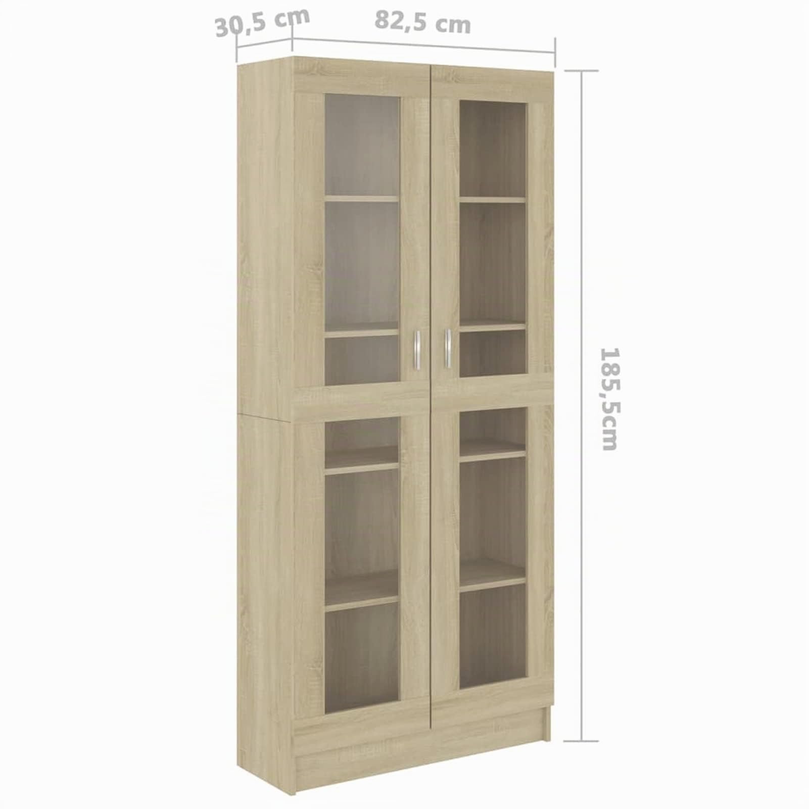 Homgoday Vitrina de Cristal, Vitrina de Salón Aparador,Aparador Cocina, Oficina Archivador, con 5 Estantes 2 Puertas de Vidrio 82,5x30,5x185,5 cm Roble Sonoma