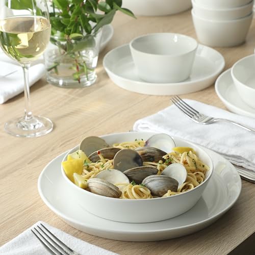 Image of Martha Stewart Selma Plates and Bowls Sets, 30-Piece Porcelain Dinnerware Set for 6, White Dish Set with Dinner Plates, Dessert Plates, Pasta Bowls, Cereal & Fruit Bowls