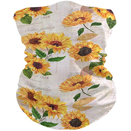 visesunny Seamless Bandana Neck Gaiter Vintage Sunflower Lettering Headband Motorcycle Scarf for Women Men