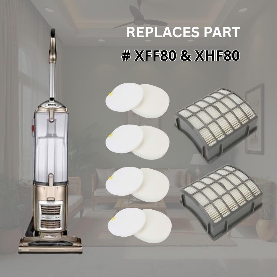 Vacuums Filters Fit For Shark Navigator Professional Upright NV60 NV6026 NV70 NV71 NV80 NV90 NV95 NVC80C UV420 Replaces Part XFF80 & XHF80, Include 2 Filters Plus 4 Foam & 4 Felt Filters Kit