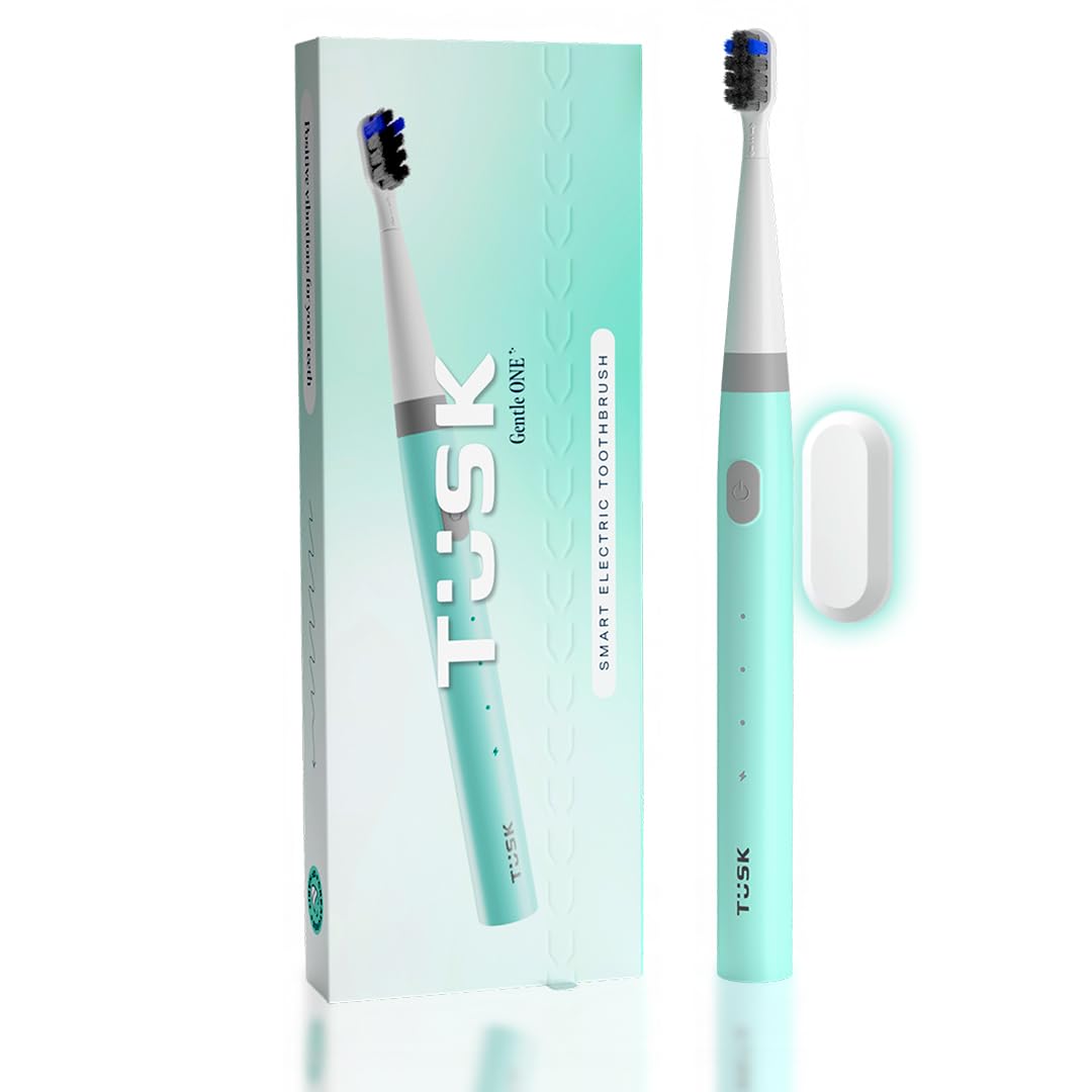 tusk smart electric toothbrush for adults & kids, 3 modes rechargeable sonic brush with 30 days battery, soft bristles, waterproof design, c-type charging, timer for efficient cleaning (dreamy, green)