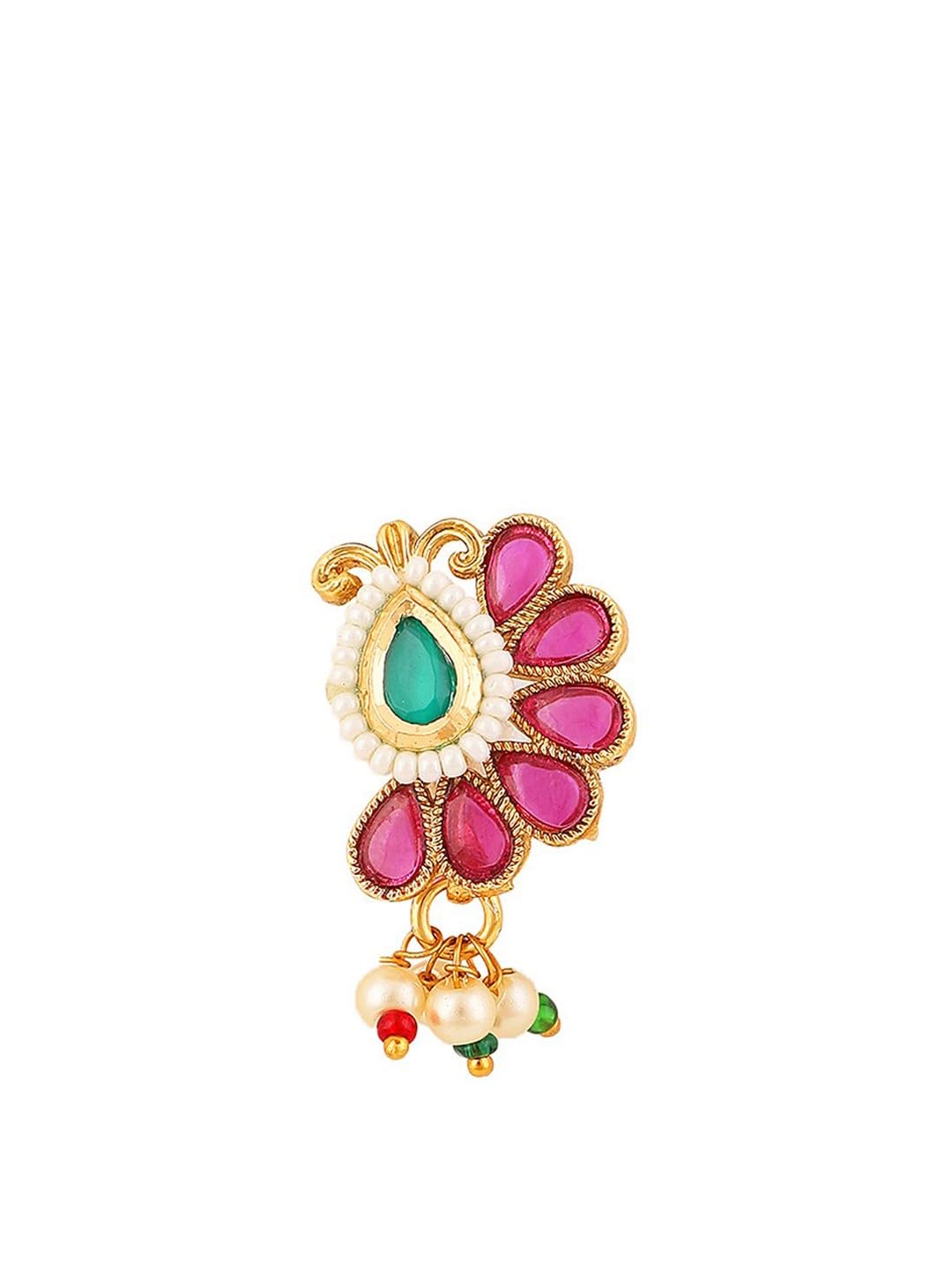 Traditional Rose Gold Red Kundan Nose Ring with Gemstone Earrings, Alloy Nath, Nose Pin, For Women Girls-image-27