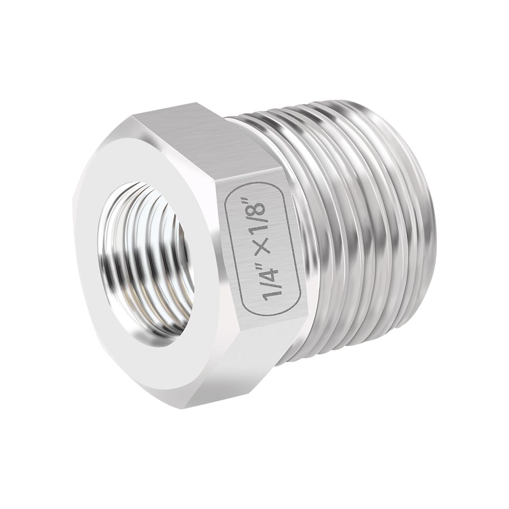 Quickun Stainless Steel Reducing Hex Bushing, 1/4" Male NPT to 1/8" Female NPT, Reducer Bushing Pipe Hose Fitting( Pack of 1)