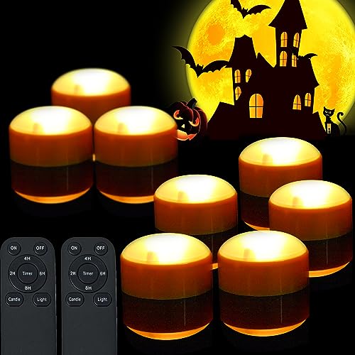 Image of QIDEA LED Pumpkin Lights with Remote and Timer, Battery Operated Bright Flickering Flameless Candles for Pumpkin Decor, Jack-O-Lantern Halloween Party Decorations,Orange Color, 12 Pack