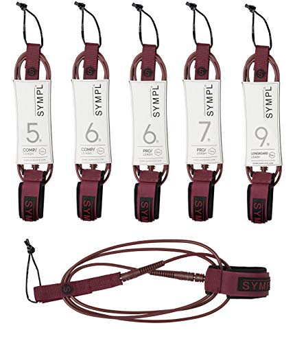 SYMPL Premium Surf Leash - Tonal Series Matte Cords - (Size 6ft. - 9ft.) - [Maroon] (6, Pro)