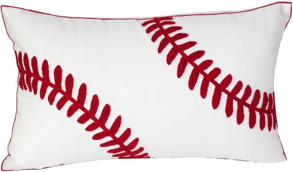 Embroidered Baseball Throw Pillow Cover,12 X 20 Inches Decorative Canvas Pillow Cover for Baseball Room Decor(Cover Only,Baseball 1220Inch)
