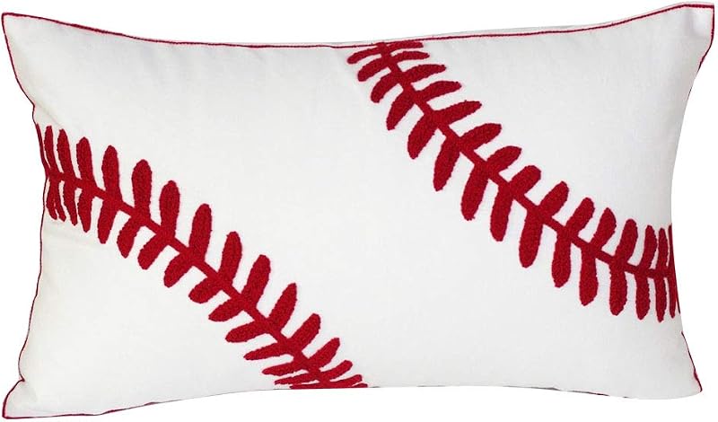 Embroidered Baseball Throw Pillow Cover,12 X 20 Inches Decorative Canvas Pillow Cover for Baseball Room Decor(Cover Only,Baseball 1220Inch)