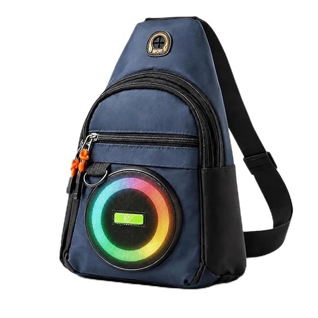 Wireless Bluetooth Speaker Sling Bag for Men & Women, Crossbody Chest Bag with USB Charging Port, LED Light Modes, Water Resistant Multipurpose Travel Shoulder Backpack for Gym-image-47