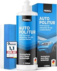 PRINOX Profi Autopolitur 500ml inkl. Polierschwamm für alle Lacke - Schwarz, Weiß, Buntlacke, Metalliclacke I Auto Politur mit Nanoversiegelung zum Kratzer entfernen - Made in DE