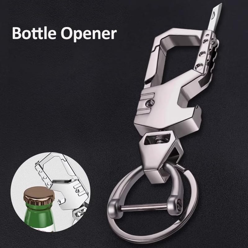 Image of IUIU Multi-tool Metal Keychain with 2 Key Rings, Heavy Duty Carabiner Clip Car Key Holder with Bottle Opener and Package Opener - Black (Gun Color)