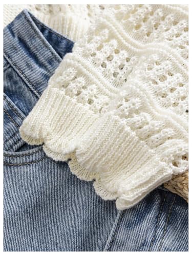 SHENHE Women's Tie Front Hollow Out Cover Up Summer Boho Knit Cardigan Crop Tops3