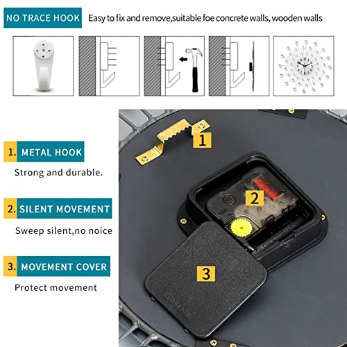 Jujuda Large Wall Clocks For Living Room Decor Big Modern Crystal Wall Clocks Decorations For Home Kitchen Dining Room Indoor Silver Giant Wall Clock Battery Operated Decorative For Fireplace 20 Inch #TOP5