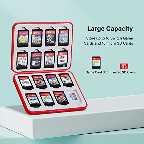 Jingdu Switch Game Case Holder For Switch Game Card, The Slim Switch Game Storage Case With 16 Game Slots And 16 Micro Sd Card Slots Suitable For Switch, Lite/Oled Games, Red #TOP1
