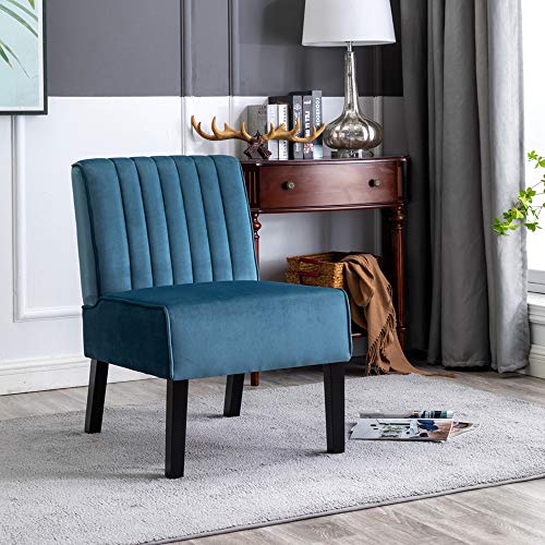 Sillón con tapizado de terciopelo y estructura de madera Azul miniatura 5