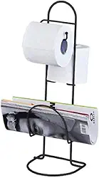 Porta Papel Higienico de Chão com Revisteiro Suporte para 2 Rolos Preto