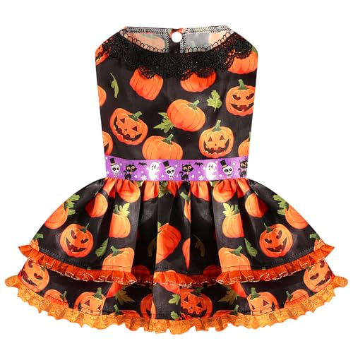 UETZLTB Halloween Dog Dress Cute Pumpkin Dog Halloween Costume for Small Dog Girl Fancy Sleeveless Ruffle Puppy Dress for Cats Pet Costume Clothes Chihuahua Yorkie Outfit for Holiday, Medium