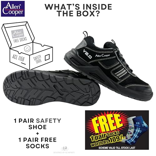 Image of Allen Cooper AC 1156, Special Edition Men's Sporty Safety Shoe, Black Suede Leather, ISI Marked with is:15298 Part 2
