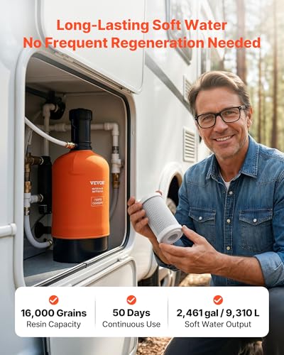Image of VEVOR RV Water Softener, 16,000 Grain, Portable Water Softener with Filter System, NPT 3 /4 inch Fittings, Food-Grade Resin, Quick Connect, for RVs, Trailers, Boats, Mobile Car Washing, Pressure Washing