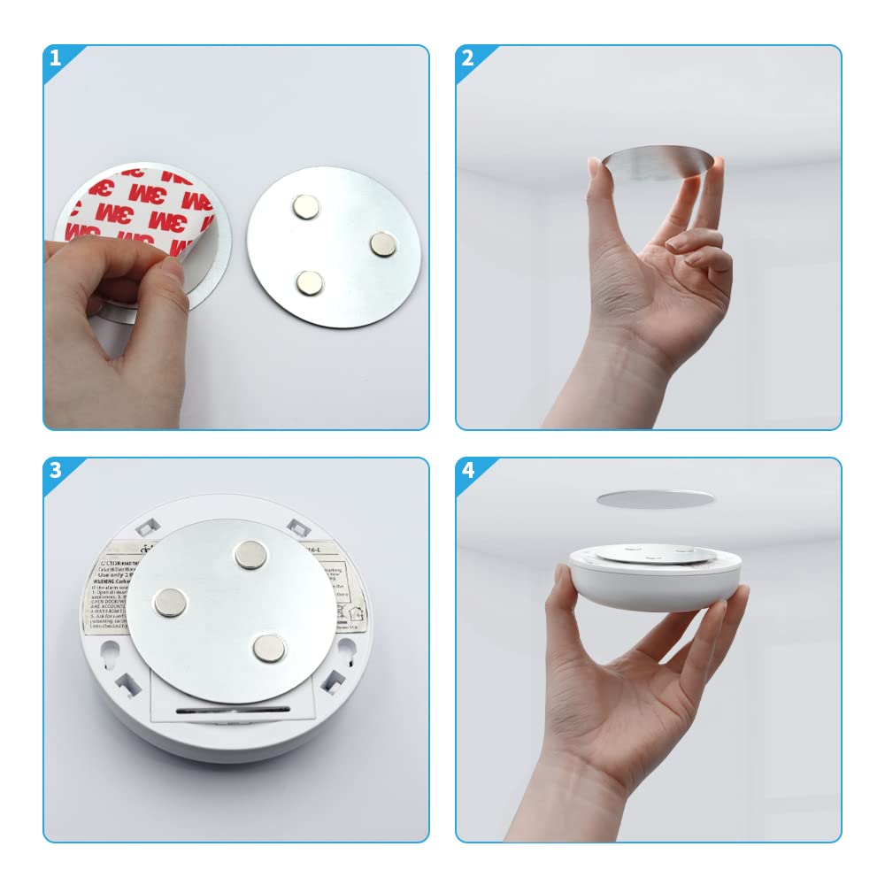 Aimantée Puissant Adhésive pour Détecteur de Fumée, 5 Piéces, Ø 70mm, Mise en Place Ni Perçage Ni Vis pour Tous Les Détecteurs de Fumée et Alarmes Incendie, sans Forage Aucun Danger