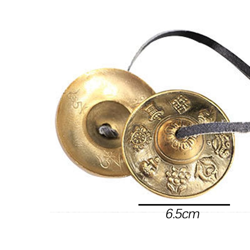 Vokowin Tibetan Tingsha Bell with Bag 2.6in/6.5cm Handcrafted Yoga Bell Meditation Chime Bells Eight Auspicious Symbols for Yoga Movement (K359-1) - Image 2