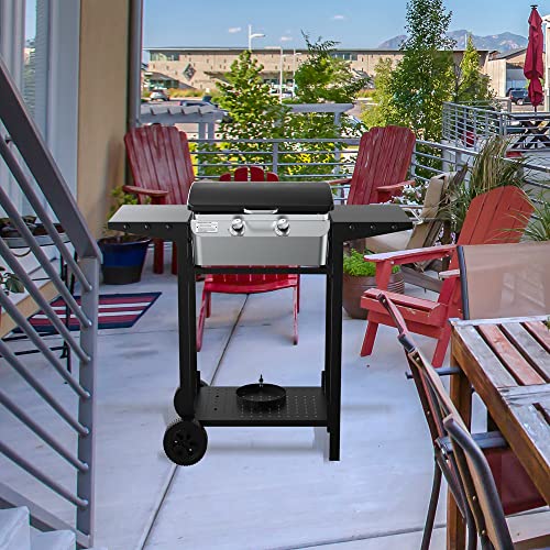 Nexgrill 2-Burner Propane Portable Griddle Grill With Cart And Side Shelves With Hooks, 323 Sq. In. Cooking Area, 19,000Btus, Flat Top For Camping, Patio, Outdoor Cooking, Black And Silver, 720-0061B #TOP5