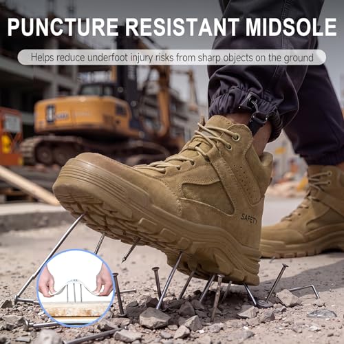 Image of Steel Toe Boots for Men Puncture Resistant Work Shoes for Construction
