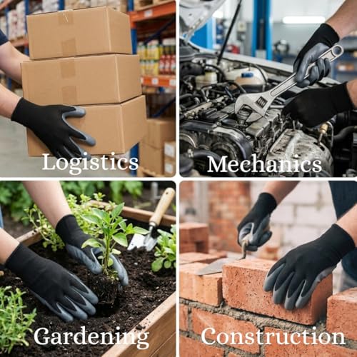 Image of Multipurpose Nylon Anti Cut PU Coating Lightweight Work Safety Gloves, Hand & Fingers, Gardening, Mechanical, Construction, Agriculture & Automotive - Durable & Comfortable (BLACKGREY-5PAIR)