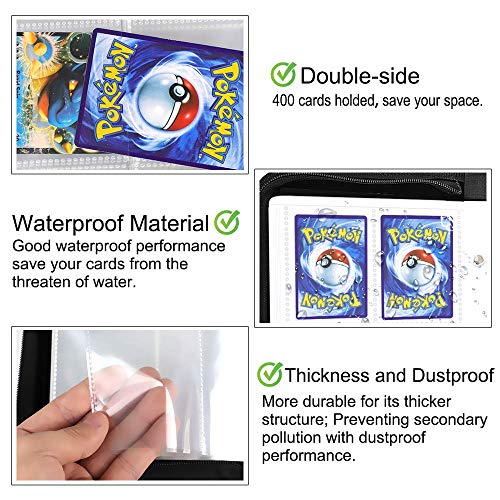 POKONBOY Carrying Case Binder Compatible with Pokemon Cards, Holds Up to 400 Cards - 50 Pages 4-Pocket Card Sleeves Holder Collector Album Fit for Pokemon Trading Cards - Thumbnail 5