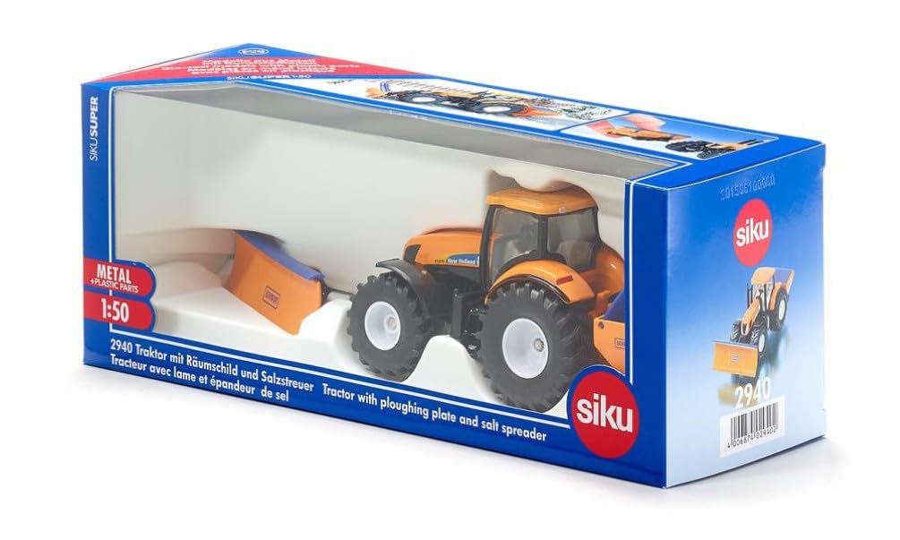 Siku 2940, Ratrak z pługiem śnieżnym i płytą dociskową, 1:50, Metal,Tworzywo sztuczne, Pomarańczowy,Niebieski, Odłączane elementy