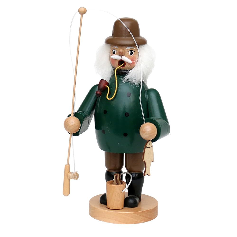 Dekohelden24 Holz Räuchermann als Angler, L/B/H 11,5 x 11 x 20 cm
