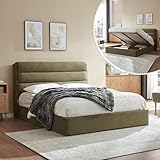 Zanmintaobo Lift Up Storage Bed Queen Size, Upholstered Platform Bed with Hydraulic System & Wood Slats Support, Queen Bed Frame with 3-Panel Headboard, No Box Spring Needed, Easy Assembly, Green