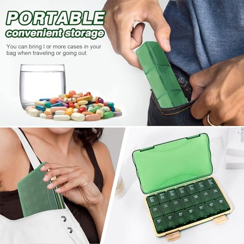 7 dagen pillendoos met 21 vakken, reis pillendoosje,hoogwaardige pillendoos, food grade PP plastic, met stofdichte functie, kan granulaire medicijnen opslaan (groen) - Afbeelding 6